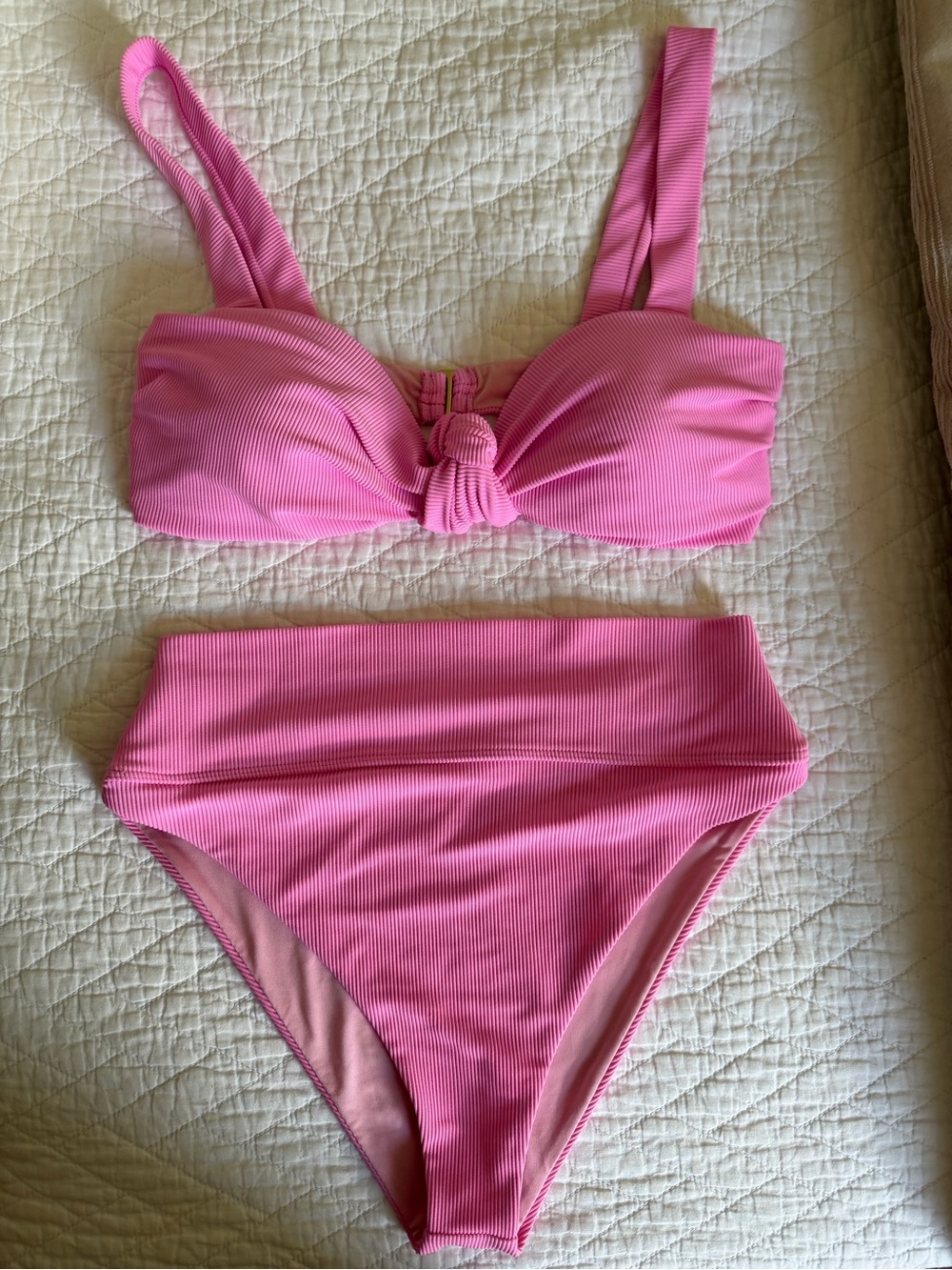 Beach Riot Girls Pink Ribbed Knot-Front Two-Piece Swim Set